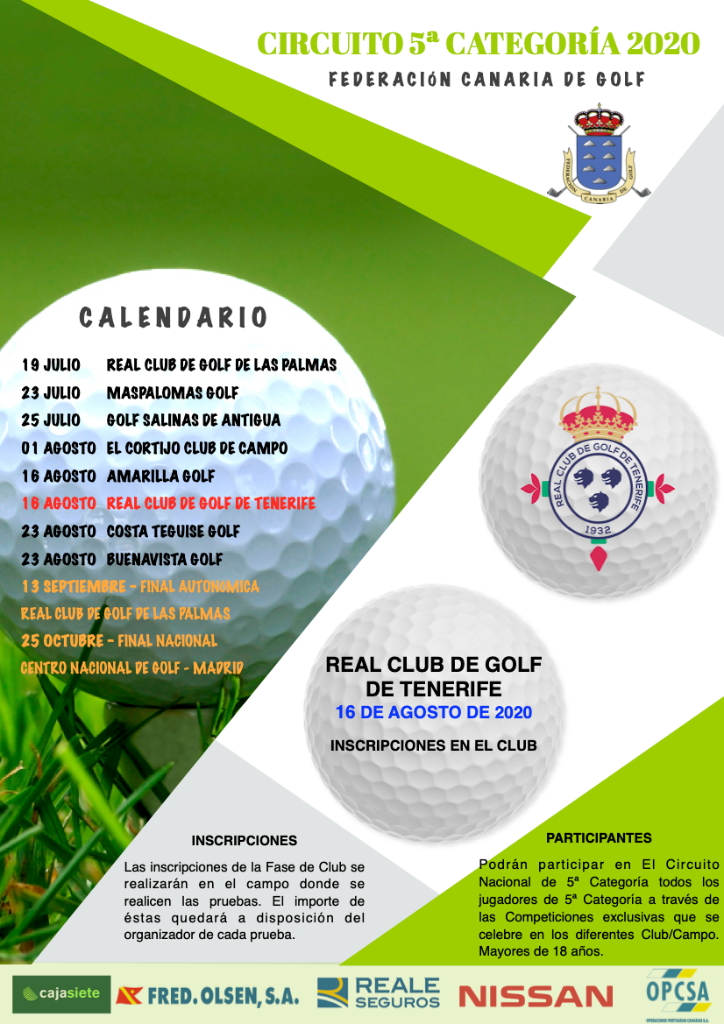Resultados de la prueba de 5ª Cat. en el Real Club de Golf de Tenerife - 16 de agosto de 2020